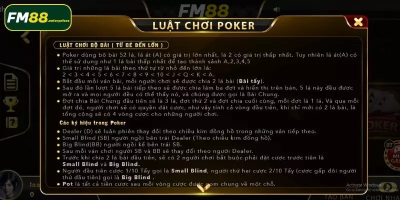Poker: Game Bài Đổi Thưởng Cực Hấp Dẫn Tại FM88 3 Luật chơi cơ bản, dễ hiểu trong Poker FM88
